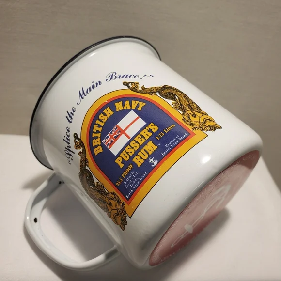 Pusser's Rum British Navy Promotional Enameled Mug Good to The Last Drop Flags - Picture 1 of 5
